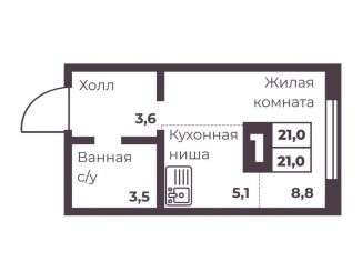 Продается однокомнатная квартира, 21 м2, Челябинск, Тракторозаводский район