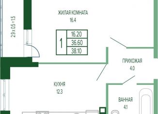 Продаю однокомнатную квартиру, 38.1 м2, Краснодар