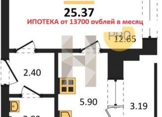 Продажа однокомнатной квартиры, 25.4 м2, Калининград, Флагманская улица, 3А