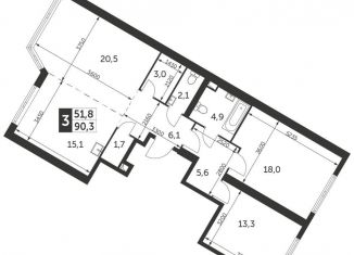Продается 3-комнатная квартира, 90.3 м2, Москва, ЖК Архитектор