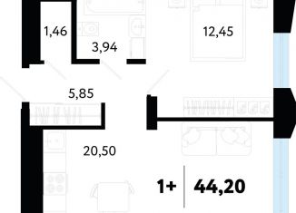 Однокомнатная квартира на продажу, 44.4 м2, Тюмень