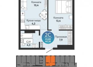 Продается 2-ком. квартира, 40.3 м2, Новосибирск, метро Студенческая