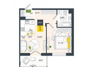 Продается однокомнатная квартира, 39.9 м2, Тула, Самоварная улица, 8, ЖК Баташёвский Сад