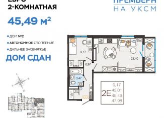 Продается двухкомнатная квартира, 45.5 м2, Ульяновск, жилой комплекс Премьера на УКСМ, 2, Засвияжский район
