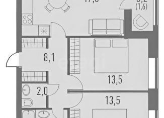 Продажа двухкомнатной квартиры, 61.5 м2, Москва, 2-й Грайвороновский проезд, 44к1, ЖК Кварталы 21/19