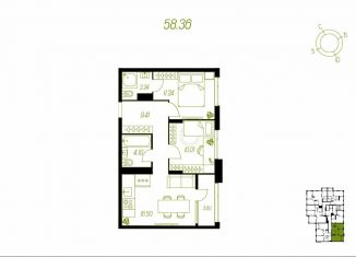 2-комнатная квартира на продажу, 58.4 м2, Тула, Зареченский территориальный округ