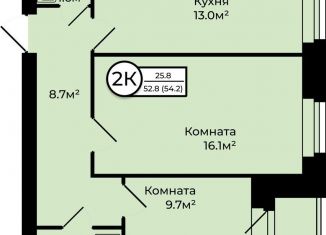 2-ком. квартира на продажу, 54.2 м2, деревня Мостец