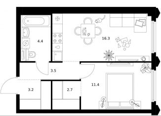 Продам 1-ком. квартиру, 41.5 м2, Москва