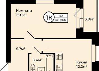 Продажа 1-комнатной квартиры, 36.6 м2, деревня Мостец