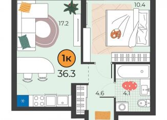 Продам 1-ком. квартиру, 36.3 м2, Тюмень, улица Эльвиры Федоровой, 3