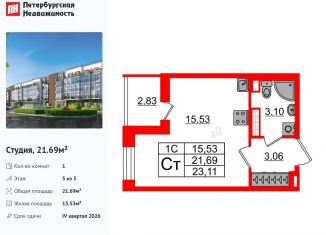 Продам квартиру студию, 21.7 м2, Санкт-Петербург, метро Звёздная