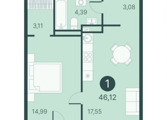 Продам 1-комнатную квартиру, 46.1 м2, Тюмень