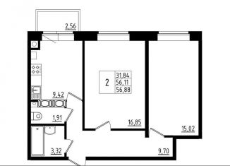 Продажа 2-комнатной квартиры, 56.9 м2, Ленинградская область