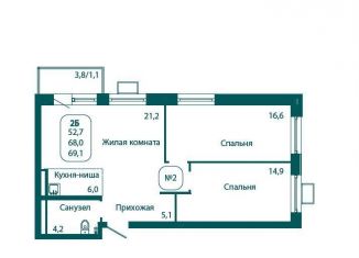 Продажа 2-ком. квартиры, 69.1 м2, рабочий посёлок Андреевка, жилой комплекс Андреевка Лайф, 5