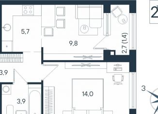 Двухкомнатная квартира на продажу, 38.7 м2, Пермь, Индустриальный район