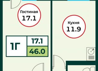 Продам 1-ком. квартиру, 46 м2, посёлок Солонцы, жилой комплекс Эко, 3