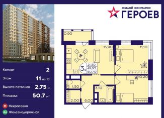 Продажа 2-ком. квартиры, 50.7 м2, Балашиха, ЖК Героев