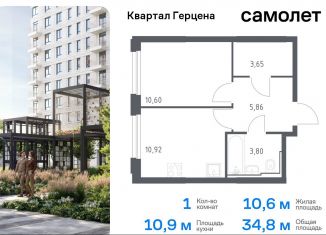 Продам однокомнатную квартиру, 34.8 м2, Москва, жилой комплекс Квартал Герцена, к2