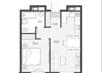 Продам 1-комнатную квартиру, 43.6 м2, Дагестан