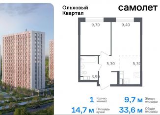 Продаю 1-ком. квартиру, 33.6 м2, посёлок Газопровод, жилой комплекс Ольховый Квартал, к2.2