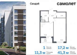 Продается 1-комнатная квартира, 41.3 м2, Санкт-Петербург, жилой комплекс Сандэй, 7.2