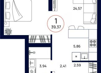 1-комнатная квартира на продажу, 39.4 м2, Тюмень