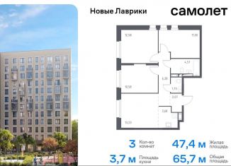 Продажа 3-комнатной квартиры, 65.7 м2, Ленинградская область, жилой комплекс Новые Лаврики, 1.1