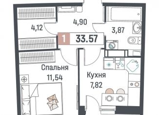 Однокомнатная квартира на продажу, 33.6 м2, Мурино