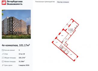 Продам трехкомнатную квартиру, 101.2 м2, Санкт-Петербург, метро Елизаровская