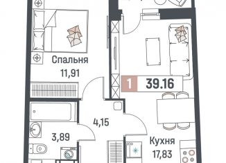 1-комнатная квартира на продажу, 39.2 м2, Мурино