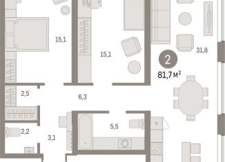 2-ком. квартира на продажу, 81.7 м2, Тюменская область