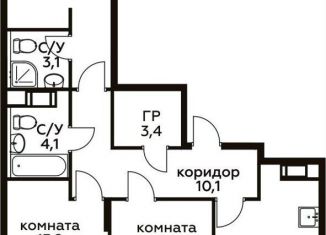 Продажа 3-комнатной квартиры, 75.8 м2, деревня Середнево, жилой комплекс Цветочные Поляны Экопарк, к2