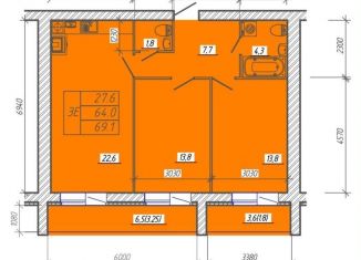 Продажа трехкомнатной квартиры, 69.1 м2, Иваново, Конспиративный переулок, 19