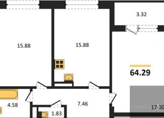 Продается двухкомнатная квартира, 64.3 м2, Воронеж, Ленинский район, улица Ворошилова, 1