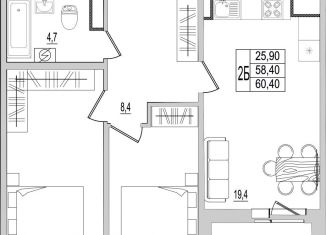 Продажа 2-ком. квартиры, 60.4 м2, Псковская область