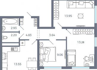 Продается трехкомнатная квартира, 63.4 м2, Самарская область