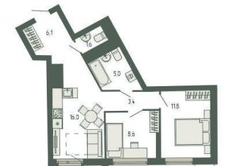 Продается 2-ком. квартира, 54.3 м2, Екатеринбург, метро Ботаническая, площадь Жуковского, 8