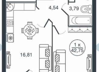 Продажа 1-комнатной квартиры, 42.8 м2, Тверь