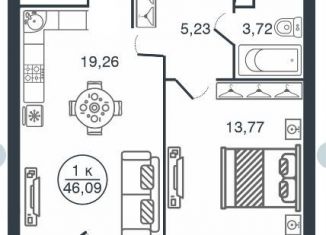 Продажа однокомнатной квартиры, 46.1 м2, Тверь