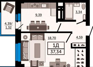 Продаю 1-комнатную квартиру, 37.3 м2, Ростов-на-Дону