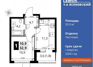 1-ком. квартира на продажу, 32.9 м2, деревня Румянцево, СНТ Гипрохим, 1Ас1