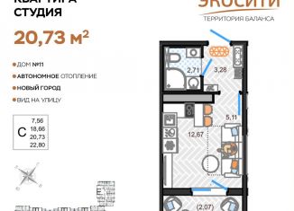 Продается квартира студия, 20.7 м2, Ульяновск, жилой комплекс ЭкоСити, 11