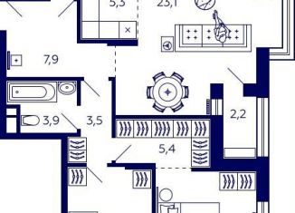 Продаю квартиру со свободной планировкой, 75.9 м2, Уфа, Октябрьский район, улица Энтузиастов, 7