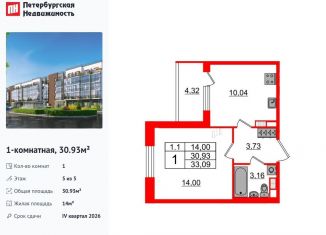 Продаю 1-комнатную квартиру, 30.9 м2, Санкт-Петербург, метро Звёздная