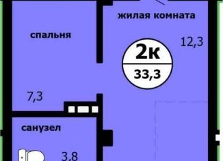 Продаю 1-комнатную квартиру, 33.3 м2, Красноярск, Вишнёвая улица