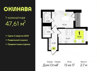 Продается 1-ком. квартира, 47.6 м2, Тюмень