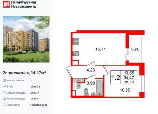 Продажа 1-комнатной квартиры, 34.5 м2, Санкт-Петербург, муниципальный округ Коломяги