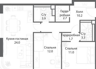 Продаю 2-ком. квартиру, 68.6 м2, Москва, Даниловский район, жилой комплекс Нагатино Ай-Ленд, к1