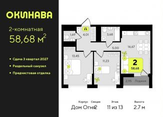 Продажа 2-комнатной квартиры, 58.7 м2, Тюменская область