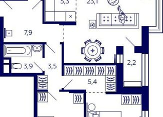 Продается квартира со свободной планировкой, 76.1 м2, Уфа, Октябрьский район, улица Энтузиастов, 7